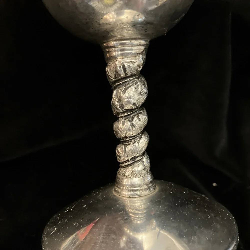 Set Of 2 VTG Silver Tone Twisted Stem Wine Goblets Valero Spain Polished Barware